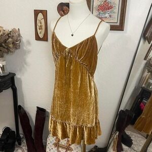 Reformation Fall Cottage Coquette Reformation Gold‎ Velvet Mini Dress